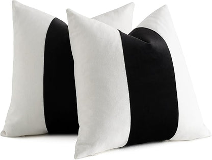 AmHoo Pack of 2 Velvet Panel Cotton Pillow Covers Decorative Pillowcase Cushion for Couch Sofa Bedroom 18 x 18-Inch Black