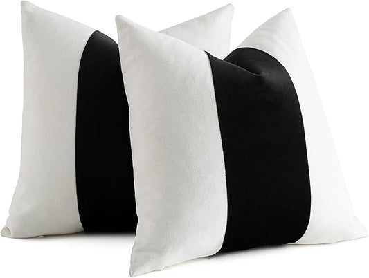 AmHoo Pack of 2 Velvet Panel Cotton Pillow Covers Decorative Pillowcase Cushion for Couch Sofa Bedroom 18 x 18-Inch Black