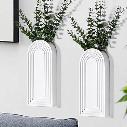 2 Pack Wooden Wall Vase Set - White Finish Modern Farmhouse & Boho Wall Decor for Entryway, Hallway, Bathroom, Living Room, Dining Room, Narrow Spaces