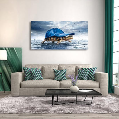 Lovely Sea Turtle Picture Canvas Wall Art for Bathroom Decor,Animal Canvas Print Paintings Artwork for Living Room Home Office Kitchen Wall Decoration,Stretched 20x40 inches Framed Ready to Hang