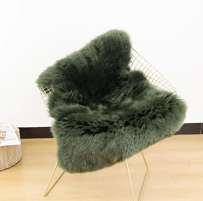 Genuine Sheepskin Rug New Zealand Fluffy Lambskin Rug, Natural Luxury Sheepskin Throw for Bedroom Living Room Children's Room - Premium Area Rug Chair Cover (2×3 Feet, Forest Green)