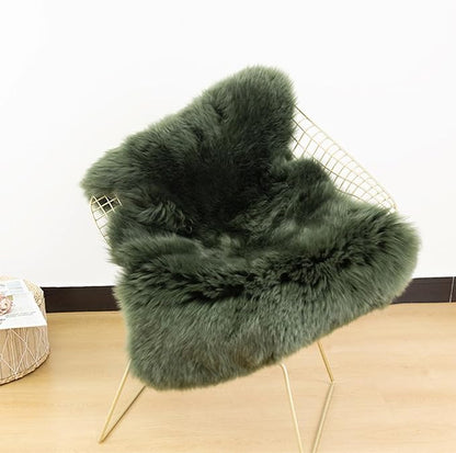 Genuine Sheepskin Rug New Zealand Fluffy Lambskin Rug, Natural Luxury Sheepskin Throw for Bedroom Living Room Children's Room - Premium Area Rug Chair Cover (2×3 Feet, Forest Green)
