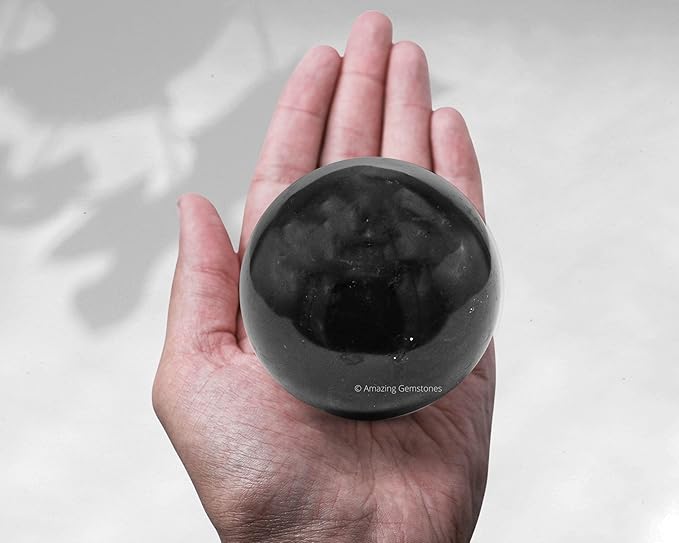 Amazing Gemstone Black Tourmaline Crystal Ball with Stand - 3" Inches Large Crystal Sphere Meditation Balls for Witchcraft and Decorative Balls