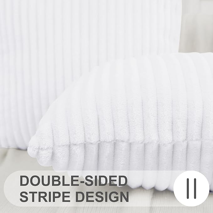 Simmore Decorative Spring Throw Pillow Covers 20x20 Set of 2, Soft Natural Plush Flannel Double-Sided Fluffy Couch Pillow Covers for Sofa Living Room, White