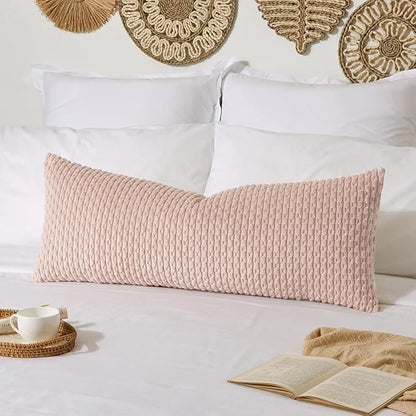 Kevin Textile 14x36 Inch Long Lumbar 1 Pack Boho Decorative Throw Pillow Cover Soft Striped Corduroy Rectangle Cushion Case Farmhouse Accent for Living Room Couch Sofa Bed, Light Pink