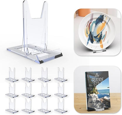 Acrylic Book Stands for Display,12 Pack Adjustable Book Display Stand Small Easels for Display Magazine Comic Book CD Display DVD Postcard Holder