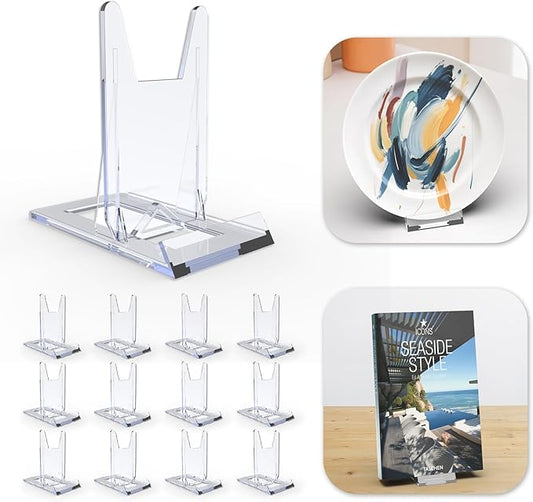 Acrylic Book Stands for Display,12 Pack Adjustable Book Display Stand Small Easels for Display Magazine Comic Book CD Display DVD Postcard Holder