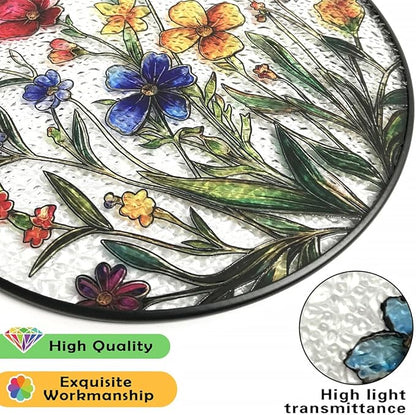 Colorful Flowers Stained Glass Suncatcher for Windows - Vibrant Sun Catchers Indoor Hanging Decor, Floral Gift for Women, Plant Lovers, Housewarming, Birthday, Mother's Day or New Home Celebration