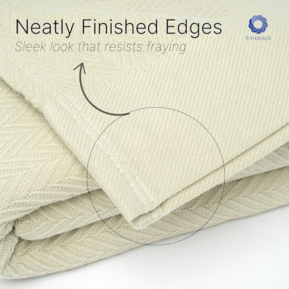 100% Cotton Herringbone Weave Blankets, 66" X 90" Twin, Throw Blanket for Bed, All Season Cotton Blanket, Cozy Blanket,Throws & Bed Blanket, Throw Blanket for Couch, Modern Home Decor -Sage