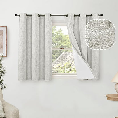 Lajode 40 Inch Length Linen Blackout Curtains for Short Cafe Window, Thermal Insulated Light Blocking Soundproof Privacy Burlap Curtains 2 Panels, Each 38 Inch Wide Light Grey