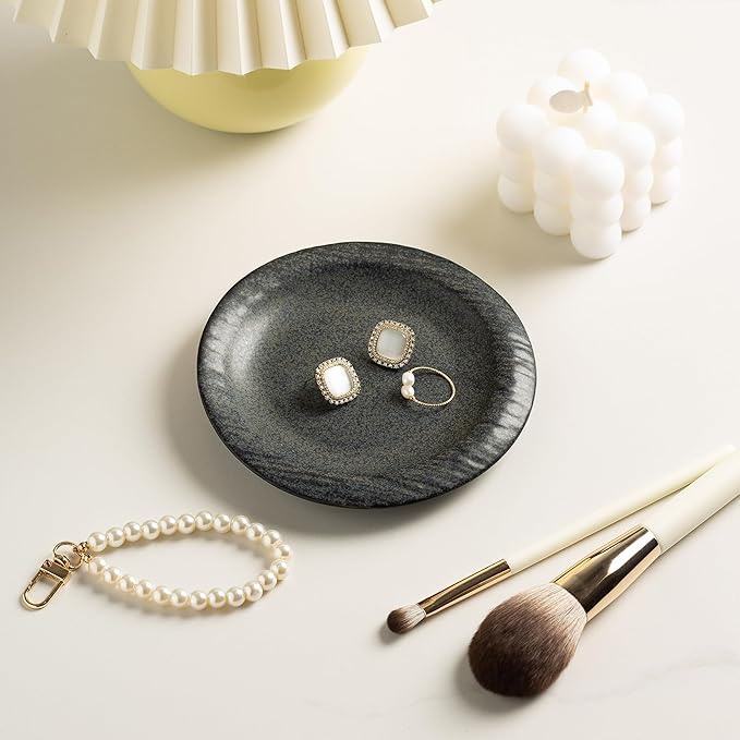 Ring Dish Holder, Jewelry Dishes for Women, Ceramic Trinket Dish Tray, Cute Key Bowl, Decorative Jewelry Plate, Gift for Friends Sister Mom Daughter (black)