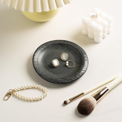Ring Dish Holder, Jewelry Dishes for Women, Ceramic Trinket Dish Tray, Cute Key Bowl, Decorative Jewelry Plate, Gift for Friends Sister Mom Daughter (black)