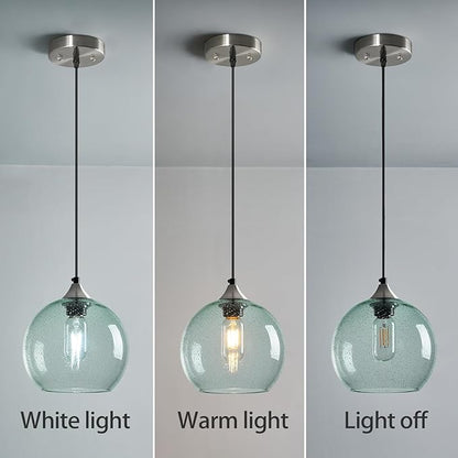 Light Green Glass Pendant Lights Kitchen Island Lighting Globe Pendant Light Fixtures Modern Pendant Lighting for Bedroom Living Dining Room Light Fixture (7.87 in, 1 Pack)