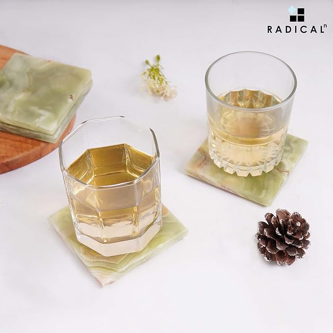Radicaln Marble Coasters Square 3.5" Inches Green Onyx Handmade Modern Coasters for Drink, Stylish Drink Coaster for Dining Table Set for 6, Ideal Home Decor