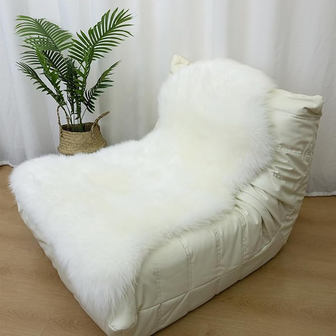 Genuine Sheepskin Rug New Zealand Fluffy Lambskin Rug, Natural Luxury Sheepskin Throw for Bedroom Living Room Children's Room - Premium Area Rug Chair Cover (2×3 Feet, Cream White)