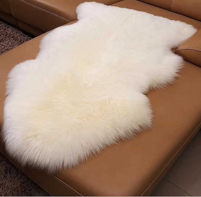 Woolous Sheepskin Rug – Large Genuine New Zealand Sheepskin, Extra Thick & Fluffy Ivory Sheep Skin Pelt, Luxuriously Soft Area Rug for Living Room, Bedroom, Sofa & Chair (3.5 x 2.3 ft)