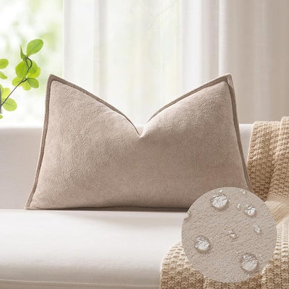 Kevin Textile 14x22 Inch Lumbar Pillow Cover 1 Pack Soft Boucle Textured Decorative Waterproof Rectangle Cushion Elegant Accent Pillow for Couch Sofa Chair Bed Home Decor Indoor Outdoor Khaki