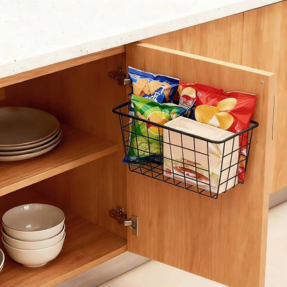 2 Set Adhesive Hanging Wall Basket Inside Cabinet Door Organizer,Wall Storage Basket-No Drilling Adhesive wall Basket for Cupboard Door,Space-Saving Small Hanging Baskets for Wall Mount Storage,Black