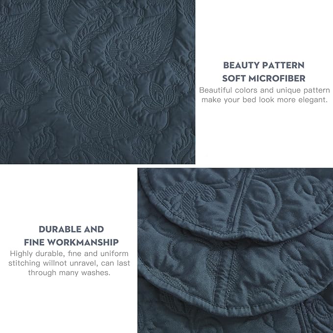 HZ & HY Oversized King Bedspread, Quilted Coverlet Bedding Set, Lightweight Thin Comforter, Reversible, Luxurious, 5 Piece, 100% Microfiber, Navy Blue