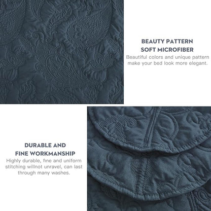 HZ & HY Oversized King Bedspread, Quilted Coverlet Bedding Set, Lightweight Thin Comforter, Reversible, Luxurious, 5 Piece, 100% Microfiber, Navy Blue