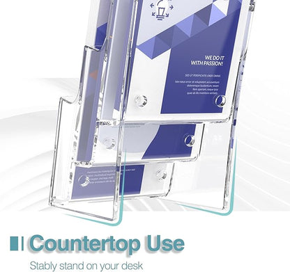 Brochure Holder 4x9 Inch 3 Tier Acrylic Literature Holders Clear Plastic Flyer Display Stand Countertop Use or Wall Mount Pamphlet Holder Organizer for Office, Lobby, Hotel, Trade Show, 2 Pack