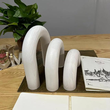 3Pcs Wood Arch Decor Accents - Home Book Table Decorative Rustic Arch Decor Modern Boho Minimalist Coffee Table Bookshelf Living Room Entryway Aesthetic Decorations Objects (White)