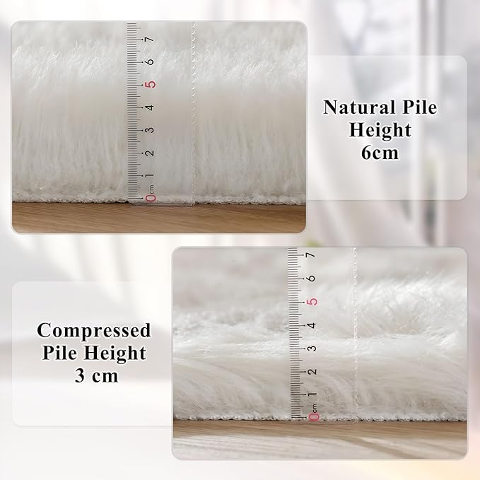 White Small Circle Fluffy Rugs for Bedroom Washable Faux Sheepskin Shaggy Fur Area Rugs for Living Room Round Rug 4ft Nursery Rug
