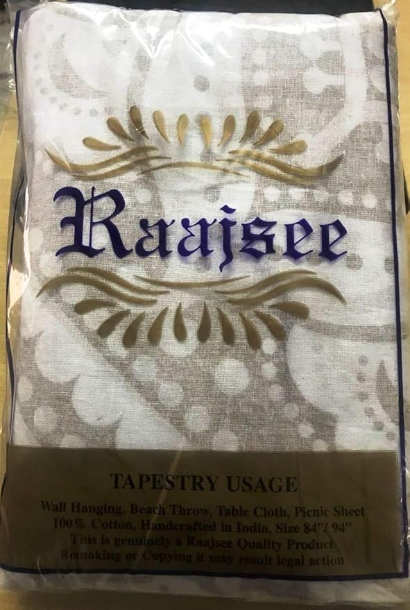 raajsee Glittering Gold Tapestry Wall Hanging Mandala- Indian Cotton Throw Hippie Tapestries - Boho Bedding White Golden Queen Bedspread 82x92 inches-Meditation Yoga Rugs Mats