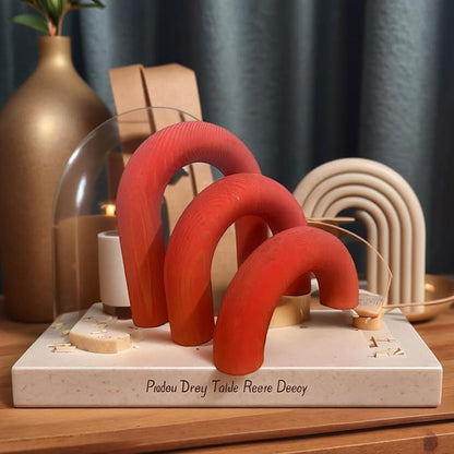 3Pcs Wood Arch Decor Accents - Home Book Table Decorative Rustic Arch Decor Modern Boho Minimalist Coffee Table Bookshelf Living Room Entryway Aesthetic Decorations Objects (Red)
