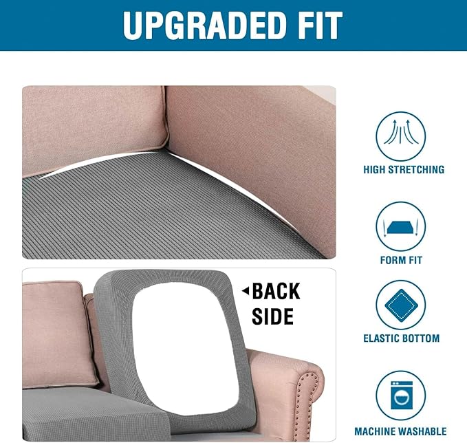 H.VERSAILTEX Multi-Pieces Sofa Slipcovers for 3 Seat Cushion Couch High Stretch Couch Cushion Covers Jacquard Textured Twill Fabric(3 Seat Covers Plus 3 Back Cushion Covers, Dove)