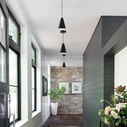 Dijiahua Black Pendant Lights 3 Pack for Kitchen Island,Small Modern Industrial Chandeliers with Cone Metal Shade,Mini Adjustable Cord Hanging Lighting Fixtures for Over Sink,Bar,Dining Room