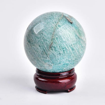 JIC Gem Natural Amazonite Crystal Ball with Wood Stand Gemstone Sphere Polished Healing Energy Mineral Gemstone Balls for Reiki Chakra Decoration Fengshui (100-110mm)