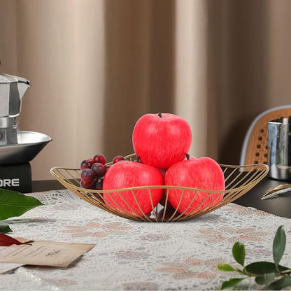 IBWell Antique Curved Edge Fruit Basket for Kitchen Gold Wire Basket Fruit Bowl for Home Decor Metal Wire Fruit Holder for Fruit Vegetable Snacks