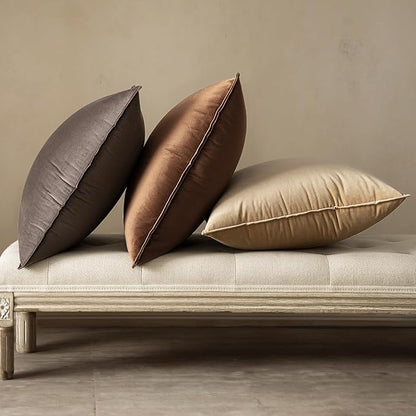 MIULEE Pack of 2 Decorative Velvet Throw Pillow Cover Soft Pillowcase Solid Square Eruo Sham Cushion Case for Sofa Bedroom Car 24x24 Inch 60x60 Cm Dark Coffee