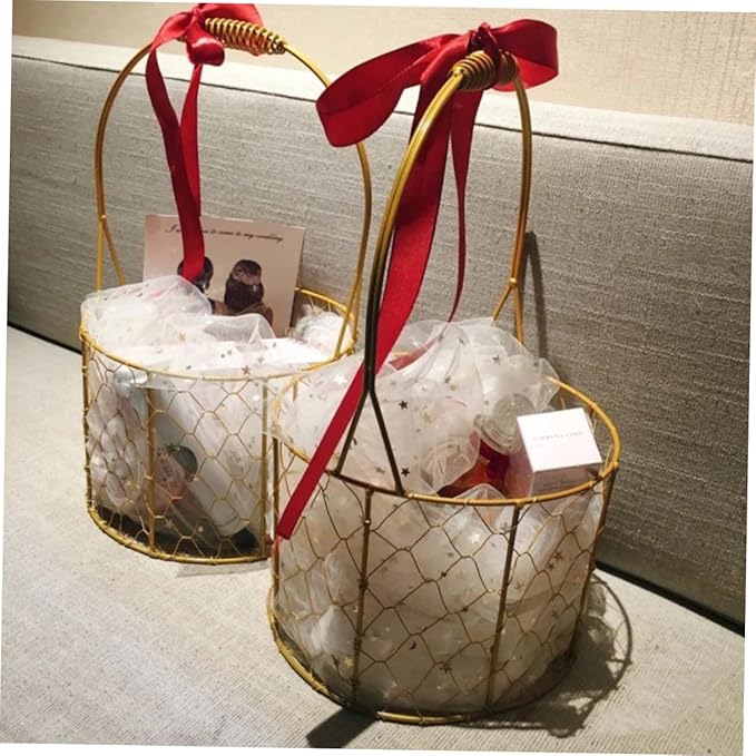 Round Decorative Wire Basket with Handle Versatile Storage for Home Organization Weddings and Events Chic Design for Fruits Crafts and More