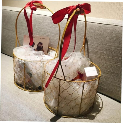 Round Decorative Wire Basket with Handle Versatile Storage for Home Organization Weddings and Events Chic Design for Fruits Crafts and More