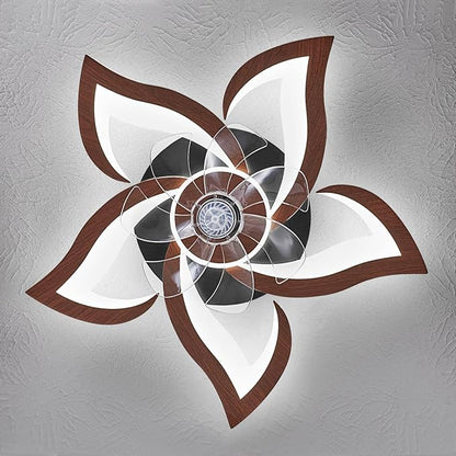 HuixuTe 24" Wood Geometric Ceiling Fan with Lights Remote Control, Low Profile Ceiling Fan with Light for Kitchen Bedroom Living Room