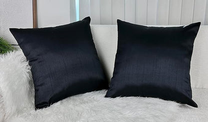 Aiking Home 18x18 Inches Faux Silk Square Throw Pillow Cover, Zipper Closure, Black (Set of 2)
