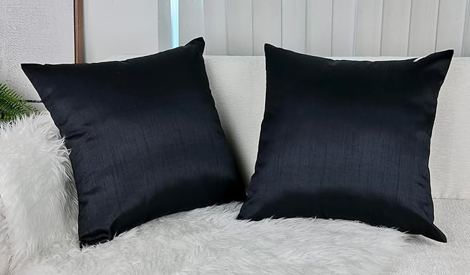 Aiking Home Collection 26x26 Inches Faux Silk Square European Shams, Zipper Closure, Black (Set of 2)
