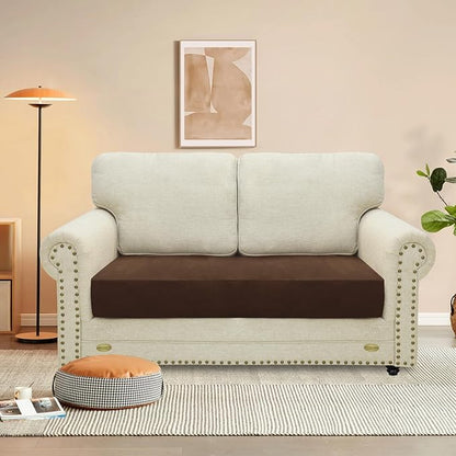 MAXIJIN Velvet Stretch Couch Cushion Covers Soft Loveseat Cushion Cover Replacement Sofa Seat Cushion Slipcovers RV Protector with Elastic Bottom (1 Piece Loveseat Cushion Cover, Dark Coffee)
