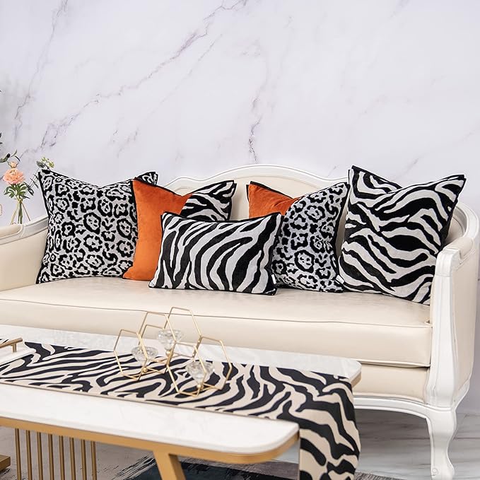 Yangest Black Square Pillow Cover Cut Velvet Zebra Print Cushion Cover Luxury Modern Pillowcover for Couch Living Room Bedroom,18x18 Inch