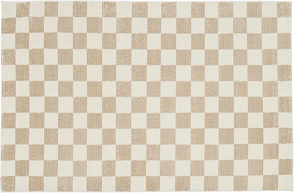 Revival Rugs Gambit 3'11" x 6'1" Checkered Rug Machine Washable Area Rug for Kitchen Bedroom - 100% Recycled Oeko-TEX Certified, Medium Pile, Camel, Beige