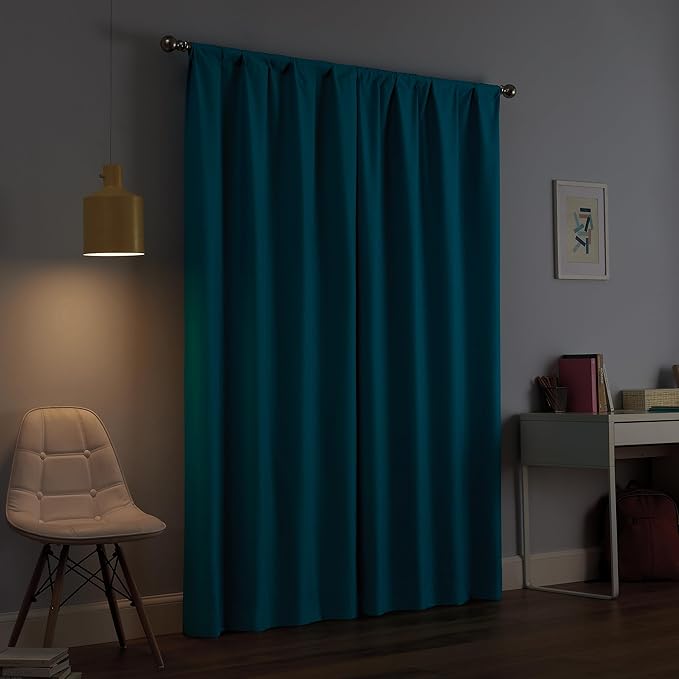 Eclipse Kendall Modern Thermaback Blackout Window Curtains, Rod Pocket, Insulating and Noise Reducing Window Curtains, 84 Inch Long x 42 Inch Wide, Curtain Panel Set, 2 Pack, Turquoise