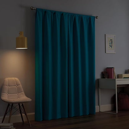 Eclipse Kendall Modern Thermaback Blackout Window Curtains, Rod Pocket, Insulating and Noise Reducing Window Curtains, 84 Inch Long x 42 Inch Wide, Curtain Panel Set, 2 Pack, Turquoise