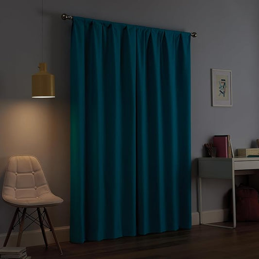 Eclipse Kendall Modern Thermaback Blackout Window Curtains, Rod Pocket, Insulating and Noise Reducing Window Curtains, 84 Inch Long x 42 Inch Wide, Curtain Panel Set, 2 Pack, Turquoise