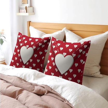 Valentines Day Pillow Covers 20x20 Set of 2 White Red Heart Throw Pillow Covers Love Pillowcase Linen Decoration Farmhouse Holiday Cozy Soft Cushion Case Couch for Indoor Outdoor Home Decor