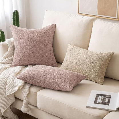 MIULEE Textured Boucle Throw Pillow Cover Pink Accent Solid Lumbar Pillow Case Spring Valentine Decorative Soft Pack of 1 Couch Cushion Chair Sofa Bedroom Livingroom Home Decor,12x20 Inch