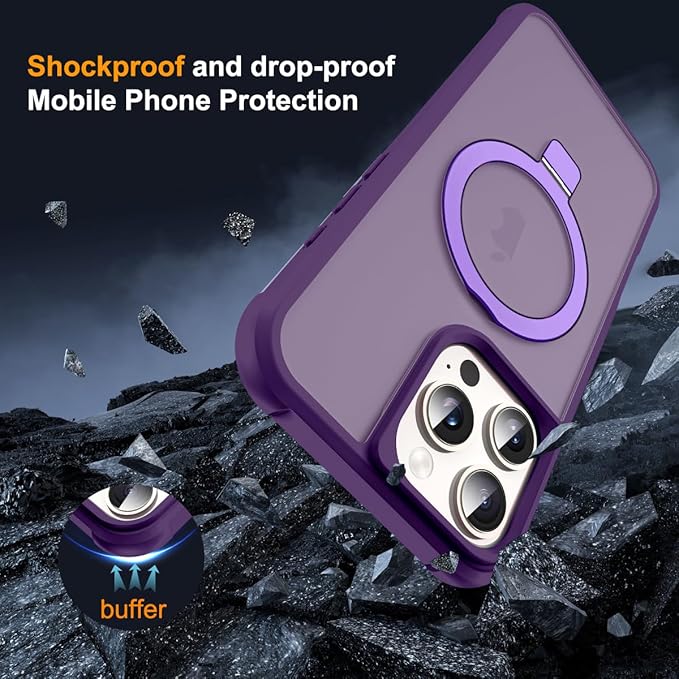 Compatible with iPhone 16 Pro Case with Invisible Magnetic O-Ring Stand Military-Grade Translucent Case for iPhone 16 Pro 6.3" [Compatible with Mag-Safe][Great Grip Feeling], Purple