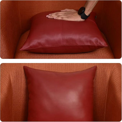 LL LEATHER LOVERS Lambskin Leather Pillow Cover, Hand Panel Stitched Leather Decorative Throw Pillow Covers for Couch Sofa Bed Living Room Garden (22x22 Inches, Reddish Brown Pack of 2)