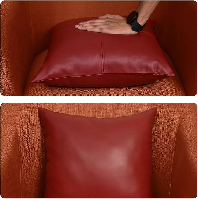 LL LEATHER LOVERS Lambskin Leather Pillow Cover, Hand Panel Stitched Leather Decorative Throw Pillow Covers for Couch Sofa Bed Living Room Garden (18x18 Inches, Reddish Brown Pack of 2)